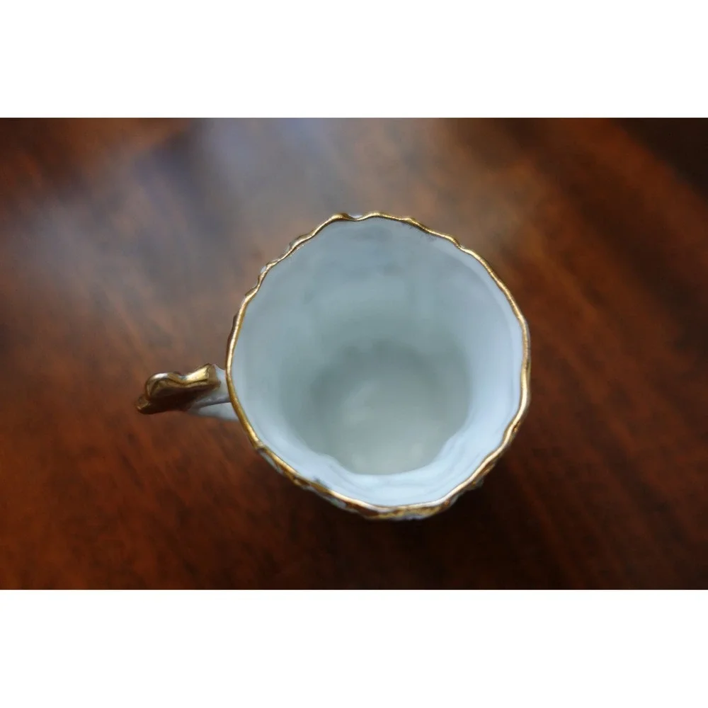 Vintage Miniature Porcelain Demitasse Cup White Gold Shamrock Clover Collectible
